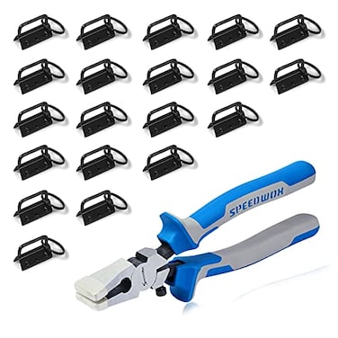SPEEDWOX 20 Pcs 125 Dark Black Key Fob Hardware Set with Pliers 8 Inch Glass Breaking Pliers with Rubber Tips TPR Handles for Wristlet Keychain Key Lanyard Making