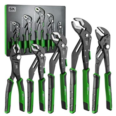 SK 5Piece Pliers Set 8 Adjustable Joint 8 10 and 12 Quick Adjust VJaw Groove Joint 10 Pliers Wrench Premium CRV Construction with EVA Foam Tool Organizer