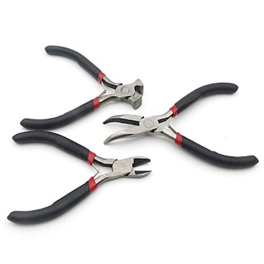 Rowiz 3Pcs Mini Pliers Set5 Inch Bent Nose Pliers 45 Inch End Cutting Nipper 5 Inch Diagonal Pliers DIY Jewelry Tool Sets Black