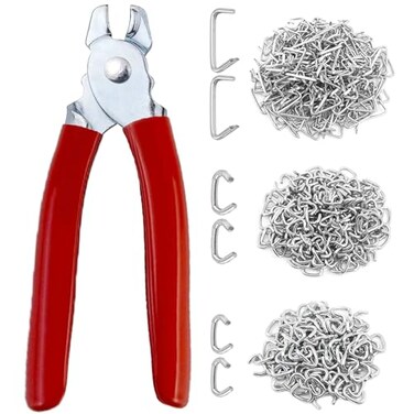 LonlyEagle 300 pcs Hog Rings with Straight Hog Ring Pliers Kit 34 12 38 Galvanized Hog Rings for Animal Pet CagesRopesBaggingDIY CraftFurniture