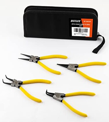 DIFFLIFE 7Inch Snap Ring Pliers Set Heavy Duty InternalExternal Circlip Pliers Kit with StraightBent Jaw CRV Steel for Ring Remover Retaining C Clip Pliers with Storage Bag 4piece