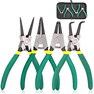 Queta 4pcs 7Inch Snap Ring Pliers Set Heavy Duty InternalExternal Circlip Pliers Kit with StraightBent Jaw CRV Steel for Ring Remover Retaining C Clip Pliers with Storage Bag