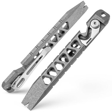 TISUR Titanium EDC Pry Bar Keychain Pry Bar Multitool With Bottle Opener Pocket Small Crowbar for Men Outdoor