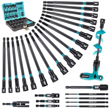 LIBRATON 27PCS Magnetic Nut Driver Set with Ratcheting T Handle Nut Driver Set for Impact Drill Metric SAE Long Socket Set Drill Bits Socket Adapters Wing Nut Driver Quickrelease Bit Holder