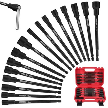 SEDY Nut Driver Impact Bit Set 31Piece Magnetic Socket Impact Drill Bit Tool Sets Extra Long Hex Nut Setter Driver Holder Metric SAE Screwdriver Bits 14 Drive Shank Adapter Extension