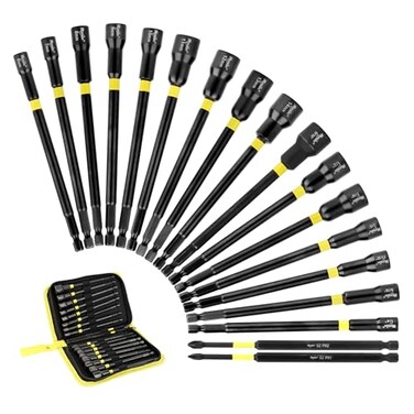 ROMON 18Piece Long Magnetic Nut Driver Set for Impact Drill SAE and Metric Screwdriver Bits 14 Inch Hex Shank Adapter Extension CrV Steel