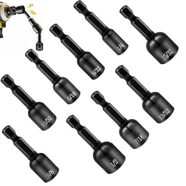 Tugote 9PCS Magnetic Nut Driver Set Impact Nut Driver Bit Set for Impact Drill SAE Drill Socket Set 14 Inch Hex Shank CrV Steel