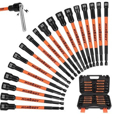 HORUSDY 18Pcs Nut Driver Set SAE and Metric Impact Magnetic Nut Driver for impact drill 6 Inch Extra Long Nut Drivers CrV Steel 14 Hex Shank Quick Change with Storage Case