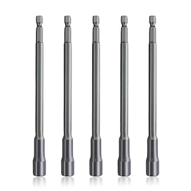 Uayeatye Impact Nut Driver Set 6 Inch 150mm Long Magnetic Tip Nut Setter Drill Bit Extension Quick Change 14 Hex Shank 6mm Nut Setter Driver Drill Bits 5 pcs
