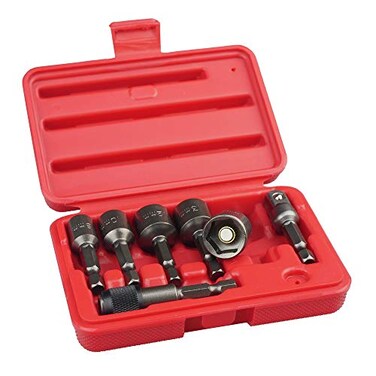 KAIFNT K452 Magnetic Power Nut Driver Bit Set with Socket Adapter and Extension QuickChange 14Inch Hex Shank Metric 7Piece