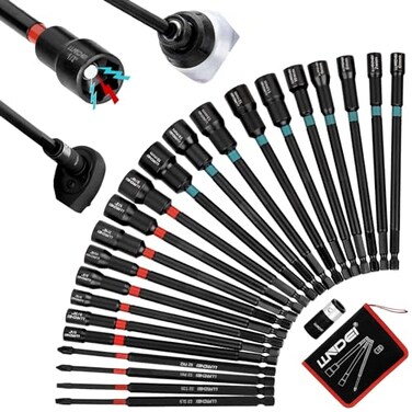 LLNDEI Magnetic Nut Driver Set 23PCS 6 Extra Long Impact Bits with Strong Magnet 14 Hex Shank for Drill Metric 615mm SAE 14916 for Car Maintenance Furniture Assembly