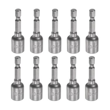 SeonFook 10Pcs Magnetic QuickChange Nut Driver Bit 10mm Power Nut Setter Drill Bits 14 Hex Shank Impact Nut Setter Socket Driver Drill Bit Set for Hand Drill Electric Screwdriver 189 Length