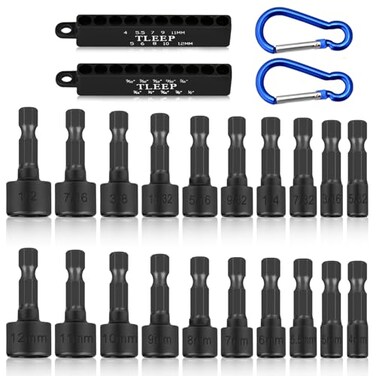 TLEEP 20 x Power Nut Driver Set for Impact Drill SAE and Metric 14 Hex Head Drill Bit Set Screwdriver Socket Set Chrome Vanadium Steel Quick Change Chuck Socket Wrench Screw Impact Nutsetter