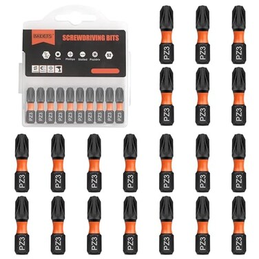 BAIDETS Pro PZ3 Bit Assortment Screwdriver Bits Set 20Pcs 25mm Length Pozi Screwdriver Bit 14 Inch Hex Shank with Storage Box