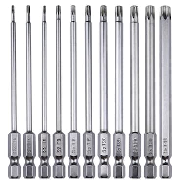 WONAIER 11Pcs Security Torx Bits Set S2 Aolly Steel Magnetic Screwdriver Bit Set 4inch 14 Hex Shank Impact Driver Drill Bits Sets T6T40