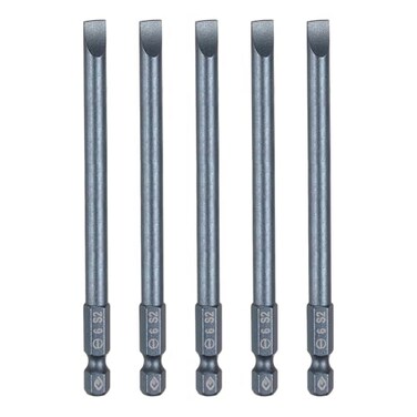 HARFINGTON 5pcs SL6 Magnetic Slotted Screwdriver Bits 6mm S2 Steel Flat Head Screwdriver Bit 14 Hex Shank Screw Driver Drill Bits 100mm 4 Long for Screws