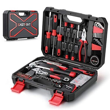 Eastvolt 128Piece Home Repair Tool Set Tool Sets for Homeowners General Household Hand Tool Set with Storage Toolbox EVHT12801 Black Red ASK01