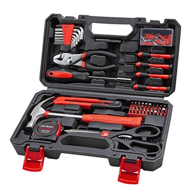 CARTMAN Home Tool Set Kit Basic Household Hand Tools with Storage Case Dark Red
