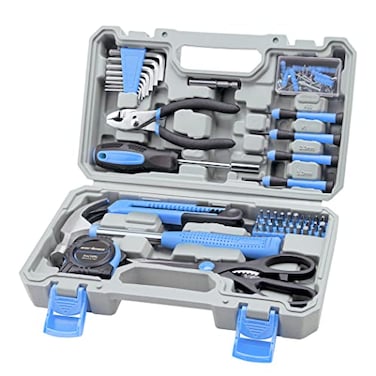 CARTMAN Home Tool Set Kit Basic Household Hand Tools with Storage Case Light Blue