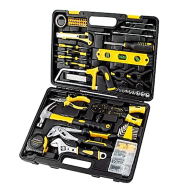 CARTMAN 218Piece Tool Set General Household Hand Tool Kit with Plastic Toolbox Storage Case Yellow