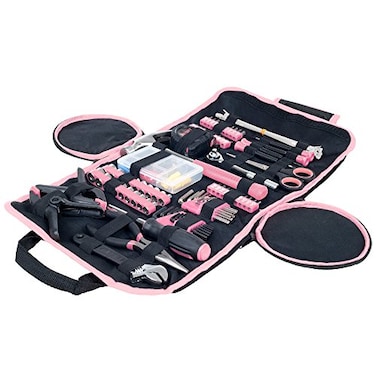 Stalwart 86Piece Tool Set Household Tool Kit with Screwdrivers Pliers Wrenches Clamps and RollUp Bag For the Home Office or Car by Pink