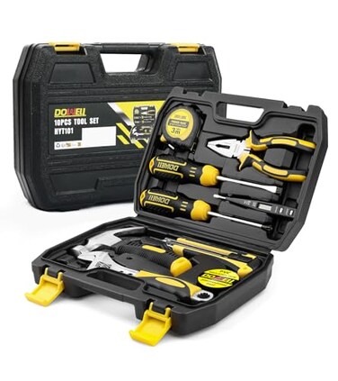 DOWELL 10 Piece Small Tool KitMini Portable Tool SetHome Repair Hand Tool Kit with Plastic Tool box Storage Case