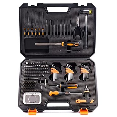 KNINE OUTDOORS Screwdriver Set Repair Kit Maintenance Tools with File Set Hex Key Set Ergonomical Designed TBAR Ratcheting Wrench Rubber Mallet Bits Wrenches Adapters Pin Punches 138 Set
