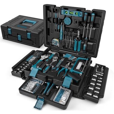 Sundpey 379PCs Home Tool Kit Portable Complete Household and Auto Repair Tool Set Hand General Basic Tool Box Storage Case with Drawer Full Basic Toolkit for Handyman Diyer Homeowner