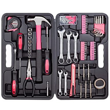 CARTMAN Cartman 148Piece Tool Set General Household Hand Tool Kit with Plastic Toolbox Storage Case Pink