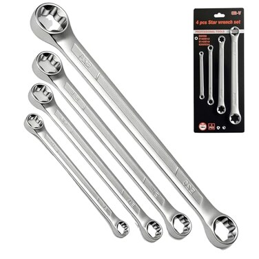WINTOWIN 4 Piece TRXStar ETorx Box Wrench Set E6 E8 E10 E12 E14 E18 E20 E24 Torx Tork SetDouble Box End Wrench Set