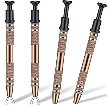 Mudder 4 Pcs 4 Claw Pearl Grabber Jewelers Pick up Tool 4 Prongs Stainless Steel Piercing Ball Grabber for Small Parts Diamond Ic Chip Electronic Components Nail Clamping GemBrown