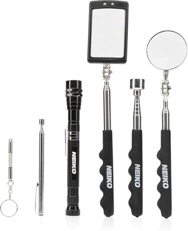 NEIKO 20736A 6 Piece Set Magnetic Tool Telescoping Mirror Set Adjustable Telescoping Magnetic Pickup Tool Flashlight 15lb Retriever Tool 360 Swivel Magnet Mirror Magnetic Tools for Mechanic
