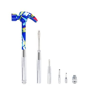 YOUMI 6 in 1 Multifunctional AntiCorrosion and AntiRust Floral Hammer Screwdriver Tool Set with SlottedFlat Head Phillips Screwdriver Nail Puller and Claw Hammer Best Gift for SweetheartBlue