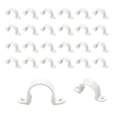 EWUHRY 100 Pcs Plastic Pipe Clamps 2 Hole Pipe Strap Fit Under 34 Inch PVC Pipes White Conduit Mounting U Brackets with Screw Holes Electrical Conduit Cables PVC Pipe Holding Strap