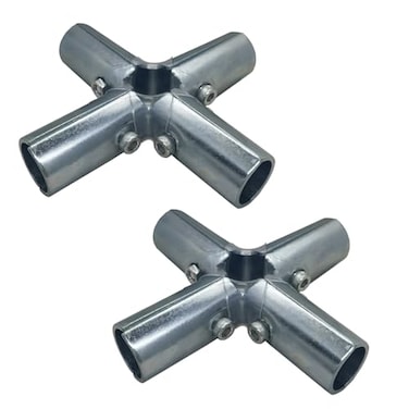 FishYuan 2 PCS End Rail Clamps Fit for 34 Inch EMT Conduit 5Way Structural Pipe Connector Chain Link Fence Fittings Galvanized Stainless Steel End Rail Clamps for DIY Rack Shelf and Cart