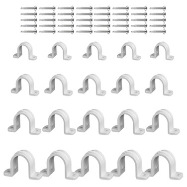 CNYMANY 20 pcs Pipe Clamps 2 Holes PVC Conduit Strap Clips SCH 38 12 34 1 Inch with 40 pcs M42 Screws Plastic White Conduit Mounting U Brackets with Screw Holes for Fixing Water Piping Support