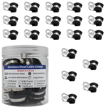 TOMSHIELE 25Pcs Premium Stainless Steel Cable Clamps 14inch 304 SS with Rubber Cushion for Secure Installation of Pipes Tubes Wires by