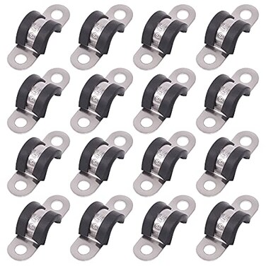Glarks 16Pcs 10MM 2 Hole UTube Strap Clamp Set 304 Stainless Steel Rubber Cushion Rigid Pipe Strap U Bracket Tube Strap Assortment Kit For Pipe Tube Fixing 10mm