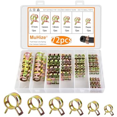 MuHize 72Pcs Spring Hose Clamp Assortment Kit 6 Sizes 717mm for Fuel Air Water Coolant Lines Low Pressure Hose Clamps for Automotive Marine RV