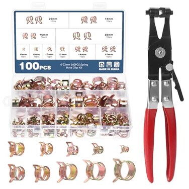 OCR 100 Pack 622mm 10Size Fuel line Spring Clamp Silicone Vacuum Hose Pipe Clamp Steel Wire Tube Pipe Clip With a Hose Clamp Pliers