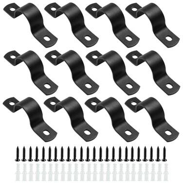PHITUODA 12Pcs Two Holes Pipe Strap 1 U Bracket Clamps Heavy Duty Pipe Strap Clamp Rigid Strap Clip for Pipe Fixing Supporting Decorating