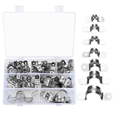 qxayxa 90 Pcs Two Hole Strap U ClampPipe Strap U Bracket Clamp Stainless Steel Rigid Pipe Strap U Bracket Tube Strap Clamp Kit for Pipe Tube Fixing Mounting 516 38 916 12 58 34 1