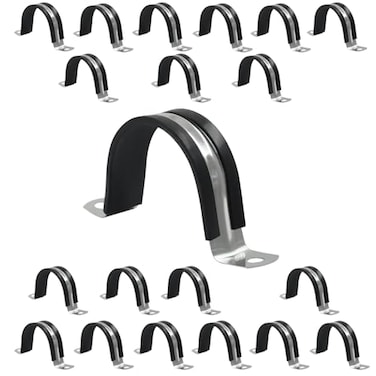 Rierdge 20 Pcs 178 Inch 304 stainless steel Rubber Cushioned Cable Clamp 48mm UTube Strap Clamp Pipe Strap for Tube Pipe or Wire Cord Installation