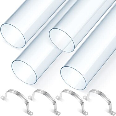 Sasylvia 4 Sets Dust Collection Clear PVC Pipe 4 x 36 Inches Long Rigid Clear Tube with Rigid Strap Clamp Heavy Duty Unbreakable Plastic Pipe Stainless Steel U Bracket for Dust Collection