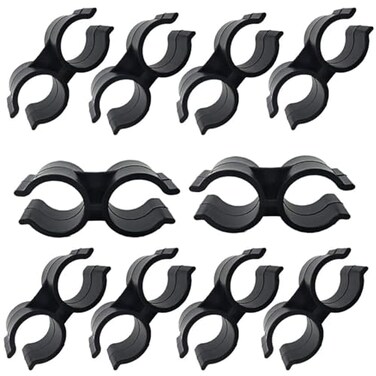 Hdtyyln 10pcs Black Double Port Pipe Clamps Clips 24mm Diameter Plastic Double Line Clamps Shelf Pole Connector Chain Link Fence Panel Clamps Clips Pipe Linking and Fastening Fastener Accessories