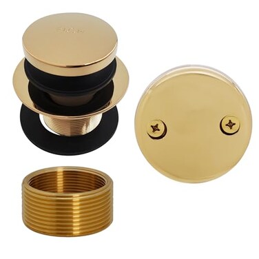 Westbrass D93K01 Universal Fine or Coarse Thread Replacement Bathtub TipToe Drain Plug with 2Hole Faceplate Polished Brass
