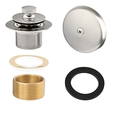 Artiwell Push Lock Tub Trim Set with SingleHole Overflow Faceplate Bathtub Conversion Kit Assembly with Conversion Bar Universal FineCoarse Thread No Putty Installation Brushed Nickel