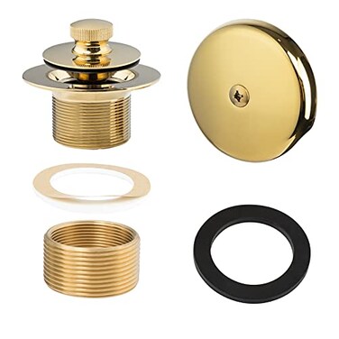 Artiwell Push Lock Tub Trim Set with SingleHole Overflow Faceplate Bathtub Conversion Kit Assembly with Conversion Bar Universal FineCoarse Thread No Putty Installation Polished Brass