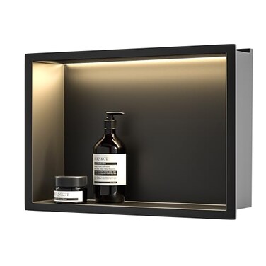 Bernkot Stainless Steel Shower Niche 18 X 12 Matte Black with Led Light Waterproof No Tile Need Shower Niche for Bathroom Storage Recessed Wall Niches