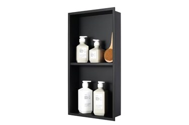 IKITRAEE 24 x 12 in Recessed Shower Niche with Double Shelves Matte Black Stainless Steel Wall Insert No Tile Needed Leakproof Builtin Storage for Bathroom Kitchen